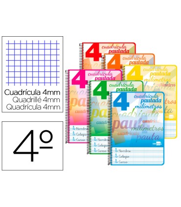 Cuaderno espiral liderpapel cuarto pautaguia tapa blanda 40h 75 gr cuadro pautado 4mm colores surtidos