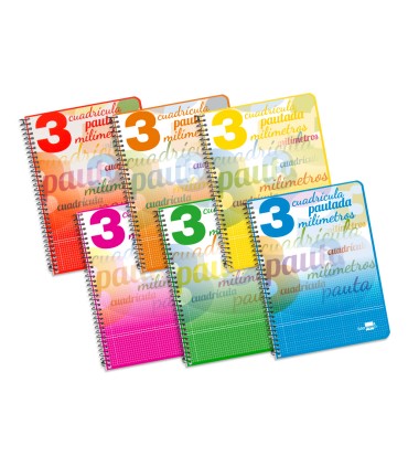 Cuaderno espiral liderpapel cuarto pautaguia tapa blanda 40h 75 gr cuadro pautado 3 mm con margen colores surtidos