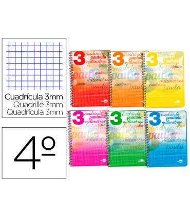 Cuaderno espiral liderpapel cuarto pautaguia tapa blanda 40h 75 gr cuadro pautado 3 mm con margen colores surtidos