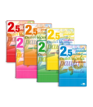 Cuaderno espiral liderpapel folio pautaguia tapa blanda 80h 75 gr cuadro pautado 25mm con margen colores surtidos