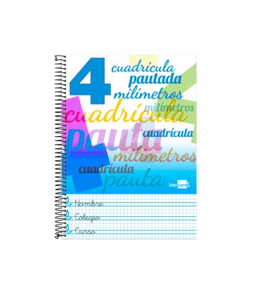 Cuaderno espiral liderpapel folio pautaguia tapa blanda 80h 75 gr cuadro pautado 4mm colores surtidos