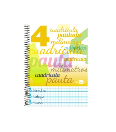 Cuaderno espiral liderpapel folio pautaguia tapa blanda 80h 75 gr cuadro pautado 4mm colores surtidos