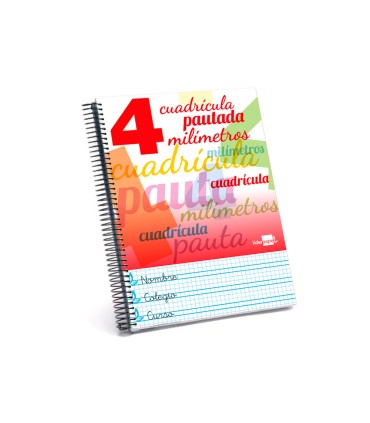 Cuaderno espiral liderpapel folio pautaguia tapa blanda 80h 75 gr cuadro pautado 4mm colores surtidos