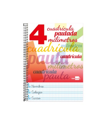 Cuaderno espiral liderpapel folio pautaguia tapa blanda 80h 75 gr cuadro pautado 4mm colores surtidos