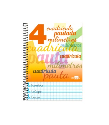 Cuaderno espiral liderpapel folio pautaguia tapa blanda 80h 75 gr cuadro pautado 4mm colores surtidos