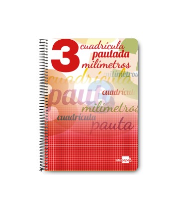 Cuaderno espiral liderpapel folio pautaguia tapa blanda 80h 75 gr cuadro pautado 3mm con margen colores surtidos