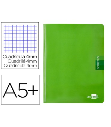 Libreta liderpapel scriptus a5 48 hojas 90g m2 cuadro 4mm con margen color verde