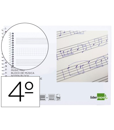 Bloc musica liderpapel combi pentagrama 3mm mas cuadricula de 4mm para anotaciones cuarto20 hojas 100g m2