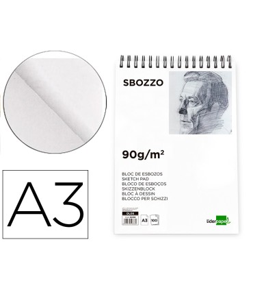 Bloc dibujo liderpapel esbozos espiral a3 297x420mm 100 hojas 90gr m2 sin recuadro