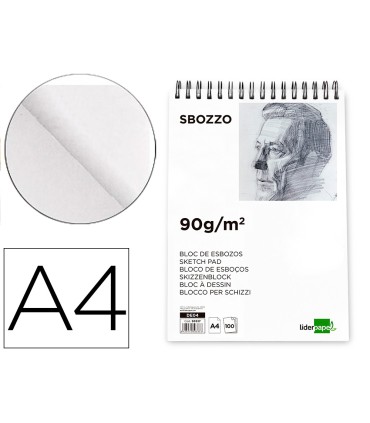 Bloc dibujo liderpapel esbozos espiral din a4 210x297mm 100 hojas 90gr m2 sin recuadro