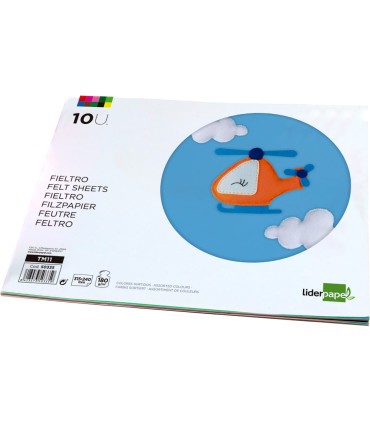 Bloc trabajos manuales liderpapel fieltro 240x315mm 10 hojas colores surtidos
