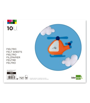 Bloc trabajos manuales liderpapel fieltro 240x315mm 10 hojas colores surtidos