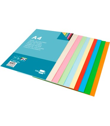 Papel color liderpapel a4 80gr 25 colores surtidos paquete de 100 hojas