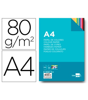 Papel color liderpapel a4 80gr 25 colores surtidos paquete de 100 hojas