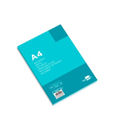 Recambio liderpapel a4 100 hojas 75g m2 cuadro 4mm con margen 4 taladros