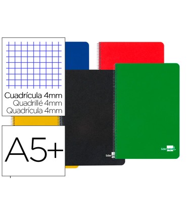 Cuaderno espiral liderpapel cuarto tapa dura 80h 60 gr cuadro 4mm con margen colores surtidos