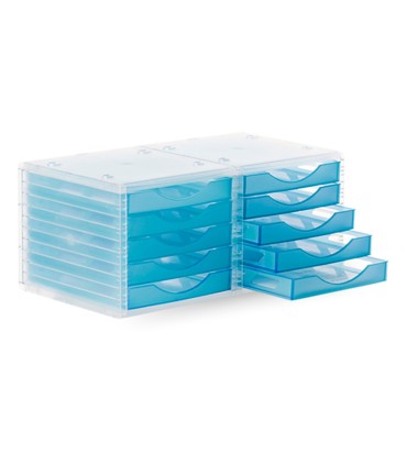 Fichero cajones de sobremesa q connect 340x270x260 mm apilables 5 cajones azul mar translucido