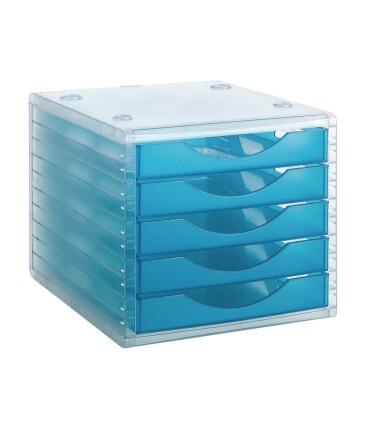 Fichero cajones de sobremesa q connect 340x270x260 mm apilables 5 cajones azul mar translucido