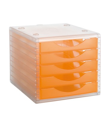 Fichero cajones de sobremesa q connect 340x270x260 mm apilables 5 cajones naranja mandarina translucido