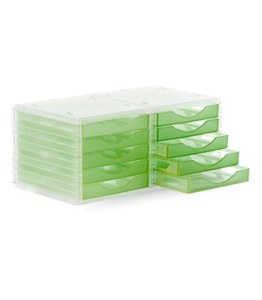 Fichero cajones de sobremesa q connect 340x270x260 mm apilables 5 cajones verde kiwi translucido