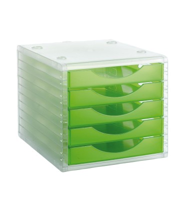 Fichero cajones de sobremesa q connect 340x270x260 mm apilables 5 cajones verde kiwi translucido