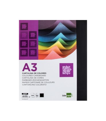 Cartulina liderpapel a3 180g m2 negro paquete de 100 hojas