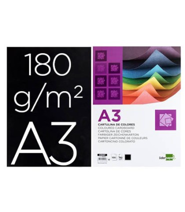 Cartulina liderpapel a3 180g m2 negro paquete de 100 hojas