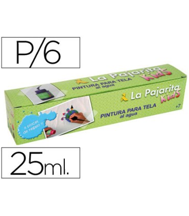 Pintura para tela la pajarita kids 25 ml caja de 6 unidades colores surtidos pincel