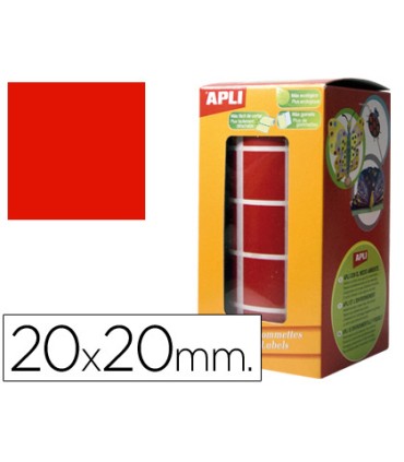 Gomets autoadhesivos cuadrados 20x20 mm rojo rollo de 1770 unidades