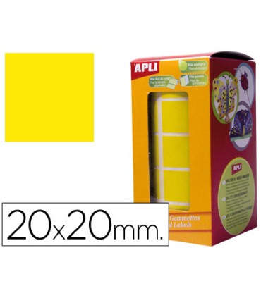 Gomets autoadhesivos cuadrados 20x20 mm amarillo rollo de 1770 unidades