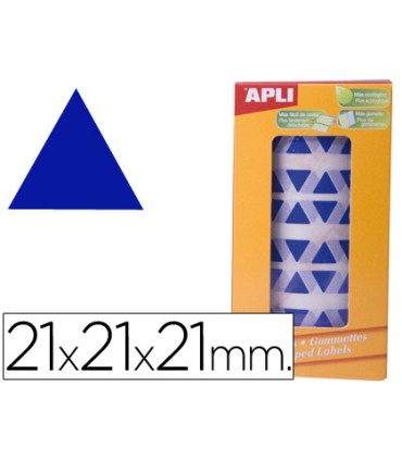 Gomets autoadhesivos triangulares 21x21x21 mm azul rollo de 2832 unidades