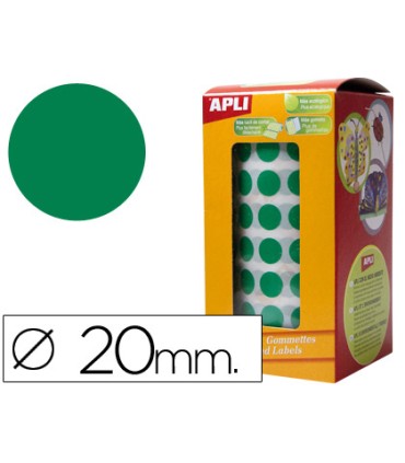 Gomets autoadhesivos circulares 20mm verde rollo de 1770 unidades