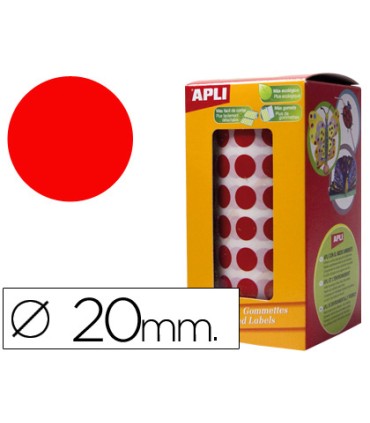 Gomets autoadhesivos circulares 20mm rojo rollo de 1770 unidades