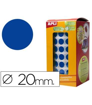 Gomets autoadhesivos circulares 20mm azul rollo de 1770 unidades