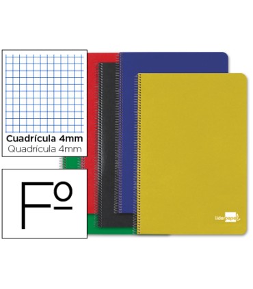 Cuaderno espiral liderpapel folio tapa dura 80h 60 gr cuadro 4mm con margen colores surtidos