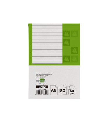 Bloc notas liderpapel horizontal a6 80 hojas 60g m2 perforado