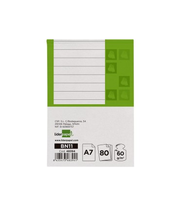 Bloc notas liderpapel horizontal a7 80 hojas 60g m2 perforado