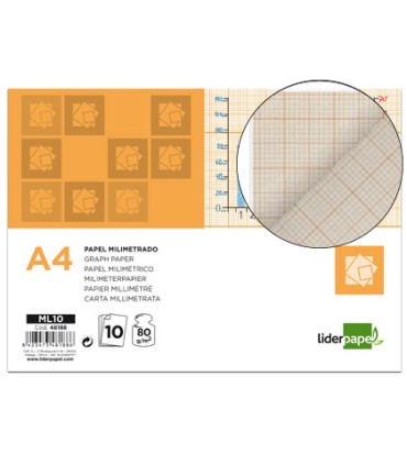 Papel dibujo liderpapel 210x297mm 80g m2 milimetrado pack de 10 hojas