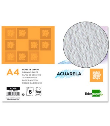 Papel dibujo liderpapel 210x297mm 300g m2 acuarela pack de 6 hojas