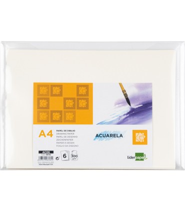 Papel dibujo liderpapel 210x297mm 300g m2 acuarela pack de 6 hojas