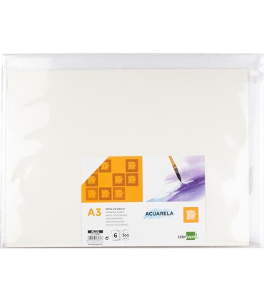 Papel dibujo liderpapel 297x420mm 300g m2 acuarela pack de 6 hojas