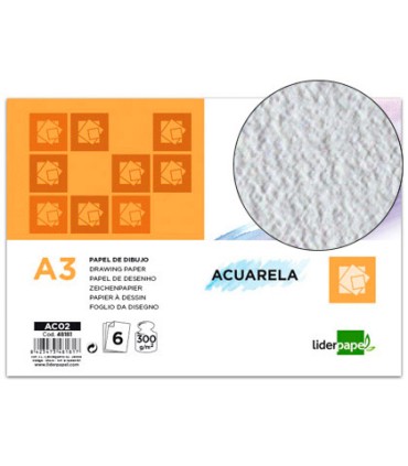 Papel dibujo liderpapel 297x420mm 300g m2 acuarela pack de 6 hojas