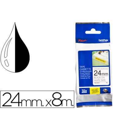 Cinta brother tzes251 blanco negro 24mm longitud 8 mt superadhesiva
