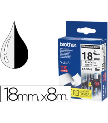 Cinta brother tzes241 blanco negro 18mm longitud 8 mt superadhesiva