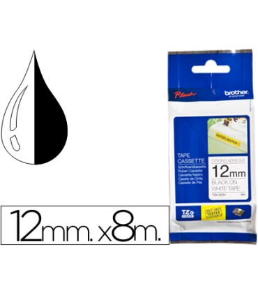 Cinta brother tzes231 blanco negro 12mm longitud 8 mt superadhesiva