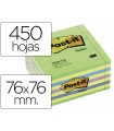 Bloc de notas adhesivas quita y pon post-it 76x76 mm cubo color azul y verde 450 hojas