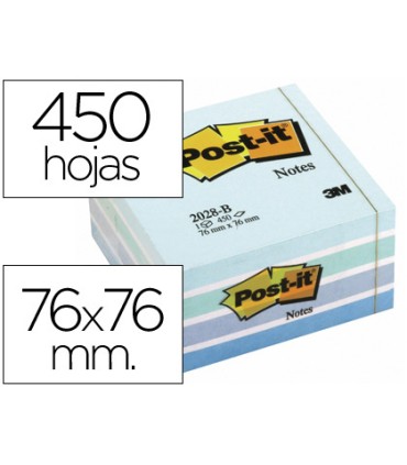 Bloc de notas adhesivas quita y pon post it 76x76 mm cubo color azul pastel 450 hojas