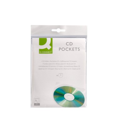 Funda autoadhesiva para cd q connect con solapa pack de 10 unidades