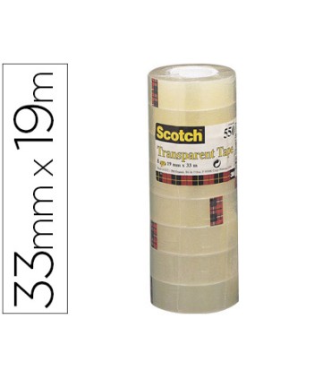 Cinta adhesiva scotch acordeon 550 33 mt x 19 mm pack de 8 unidades