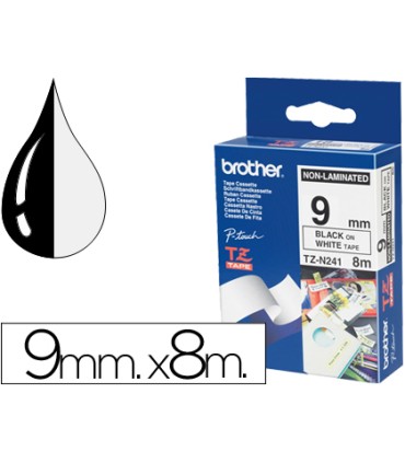 Cinta brother tzen231 negro sobre blanco 9 mm no laminada